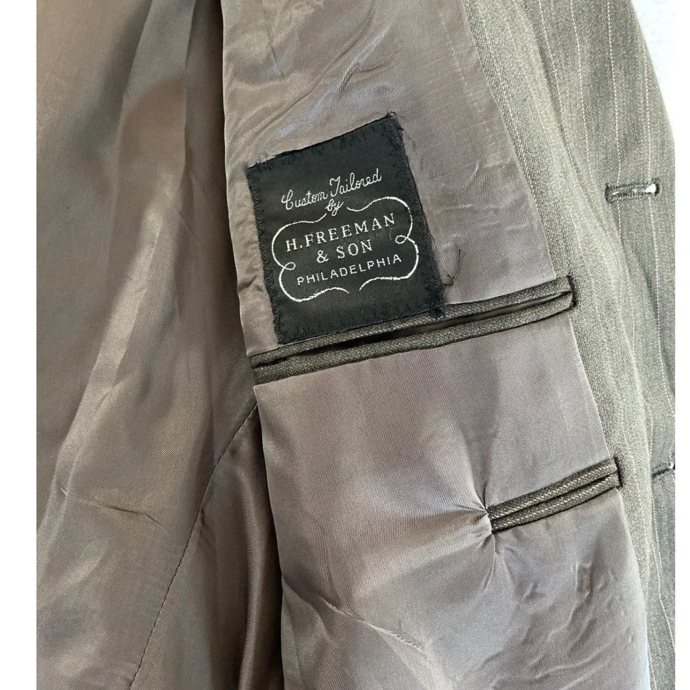 H. Freeman & Son Blazer Men44R Olive Pinstripe Custom Tailored Culwell & Son USA